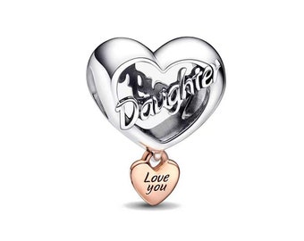 Love you Daughter bead heart Charm Sterling Silver 925 fits in bracelets pendant  Bracelet gift for daughter, mother Easter day gift