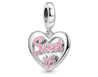 Perfect gift Sweet Sixteen 16th Birthday dangle Charm Sterling Silver 925 fits in bracelets pendant  neckless ,a Easter day gift