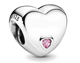 Pink heart Heart Charm personalise engrave Sterling Silver 925 fits in bracelets pendant  Bracelet daughter gift, mother Day gift