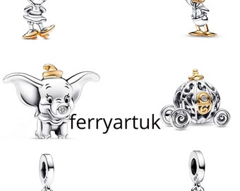 100th Anniversary Donald Duck, Minnie Mouse, Dumbo, Oswald, Baloo dangle Charm Sterling Silver 925 fits in bracelets pendant mother day gift