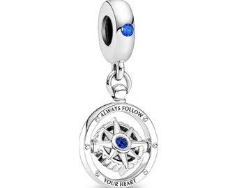 Spinning Compass Dangle Charm Sterling Silver 925  fits in bracelets pendant  Bracelet ,for best Easter day gift
