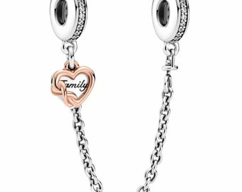 Family Heart Safety Chain Charm Sterling Silver S925 fits in bracelets pendant  Bracelet ,for best Easter day gift