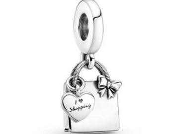 Shopping bag dangle Charm Sterling Silver 925 fits in bracelets pendant  Bracelet ,for girl women a Easter day gift