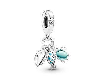 Fish sea Turtle conch triple dangle Dangle Charm Sterling Silver 925 fits in bracelets pendant  Bracelet ,for girl, women and a chrisms