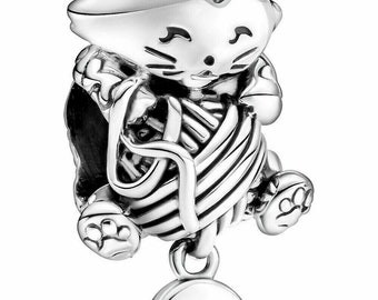 Kitten Ball Charm Sterling Silver 925  fits in bracelets pendant  Bracelet ,for best Easter day gift