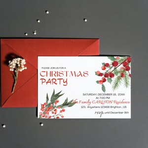 Modèle d’invitation à une fête de Noël, invitation à une fête de Noël modifiable, invitation au dîner de Noël imprimable, charmant