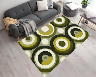 Mid Century Modern Area Rug, 70s Retro Circles