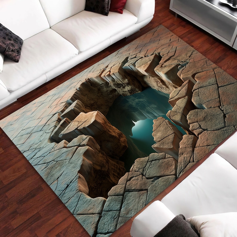 Optical Illusion Canyon Rug: Turquoise Abyss Sinkhole Design, Realistic ...