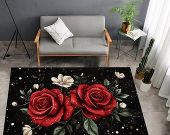 Red Rose Rug, Floral Area Rug, Valentine's Day Gift