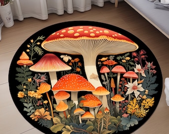 Mushroom Art Round Rug: Whimsical Decor Rug