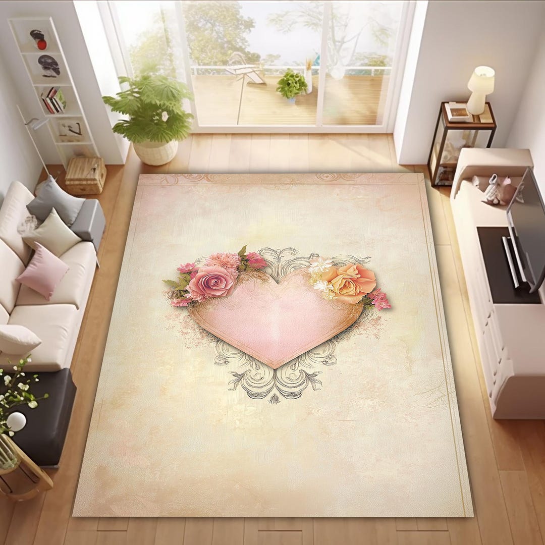Heart Rug Fancy Floral Heart Rug, Faded Roses, Bedroom Decor - Etsy