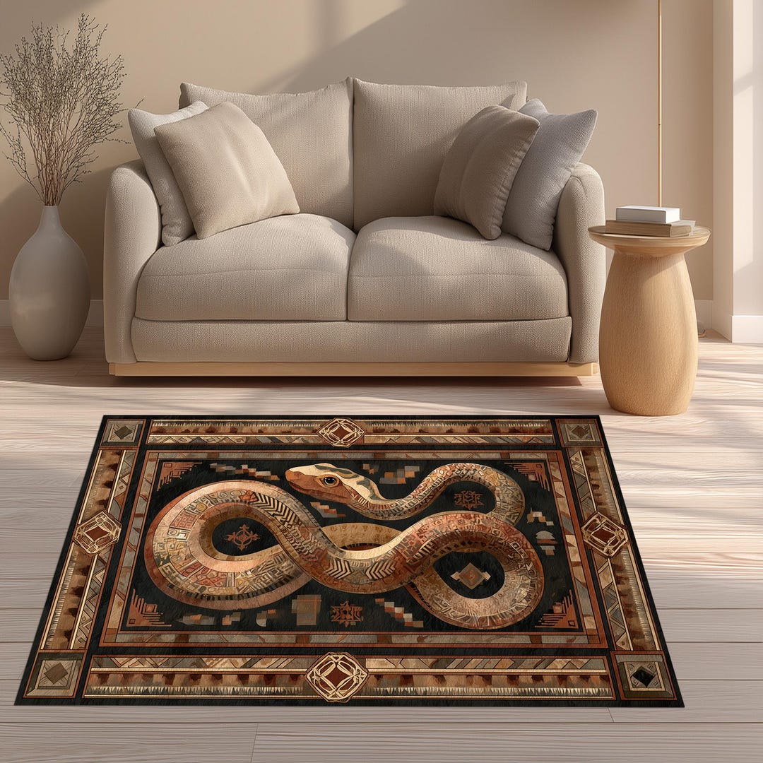 Skunk Rug Serpent Wildlife Rug: Brown Tribal Snake Carpet, Geometric Pattern ...