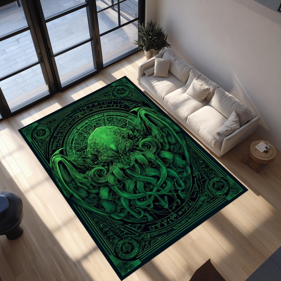 Cthulhu Rug Cosmic Horror Area Rug Gothic Fantasy Decor Eldritch Wizard ...