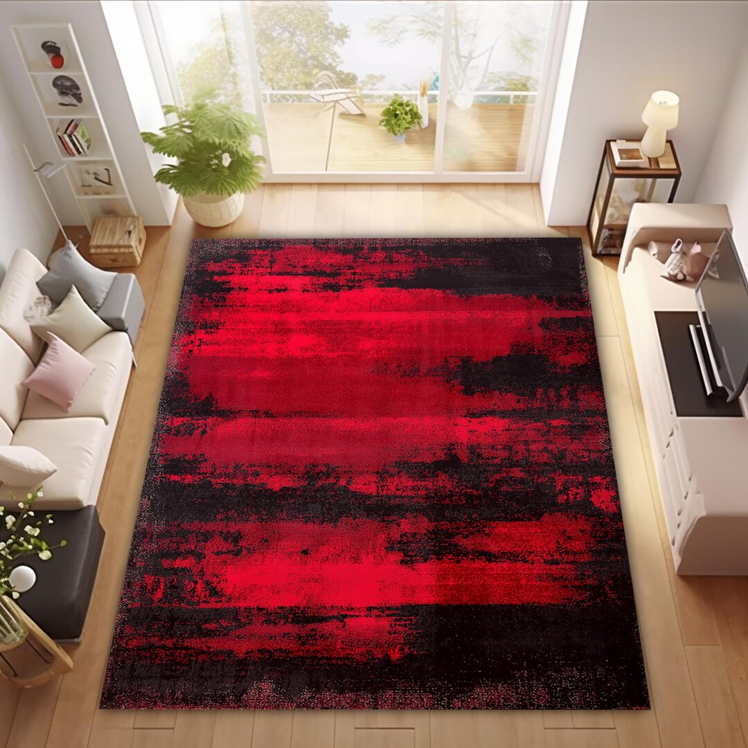 Red and Black Distressed Rug: Faded Velvet Home Decor - Etsy