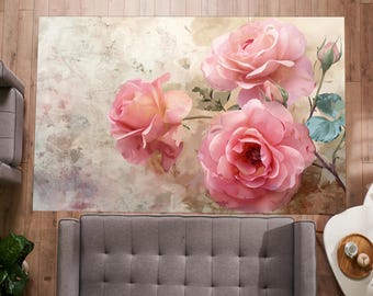 Pink Rose Area Rug: Floral Living Room Home Decor