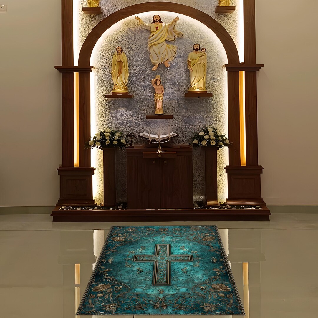 Cross Prayer Rug Christian Religious Area Rug Ornate Church Design ...