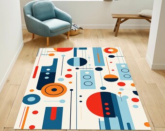 Mid Century Modern Area Rug, Geometric Print Rug