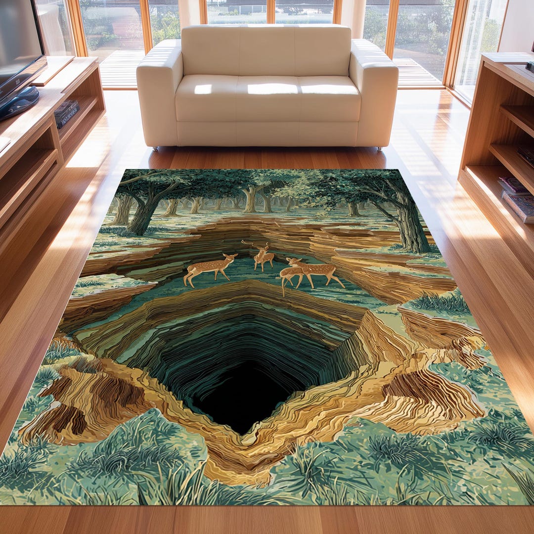 Foresty Rug Wildlife Deer Forest Rug: Canyon Landscape Nature Animal Carpet - Etsy