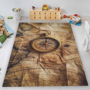 Alfombra con brújula, alfombra náutica, alfombra con diseño de brújula, alfombra con mapa, alfombra con medallón, alfombra rústica con brújula, alfombra con diseño de brújula, alfombra con decoración de brújula