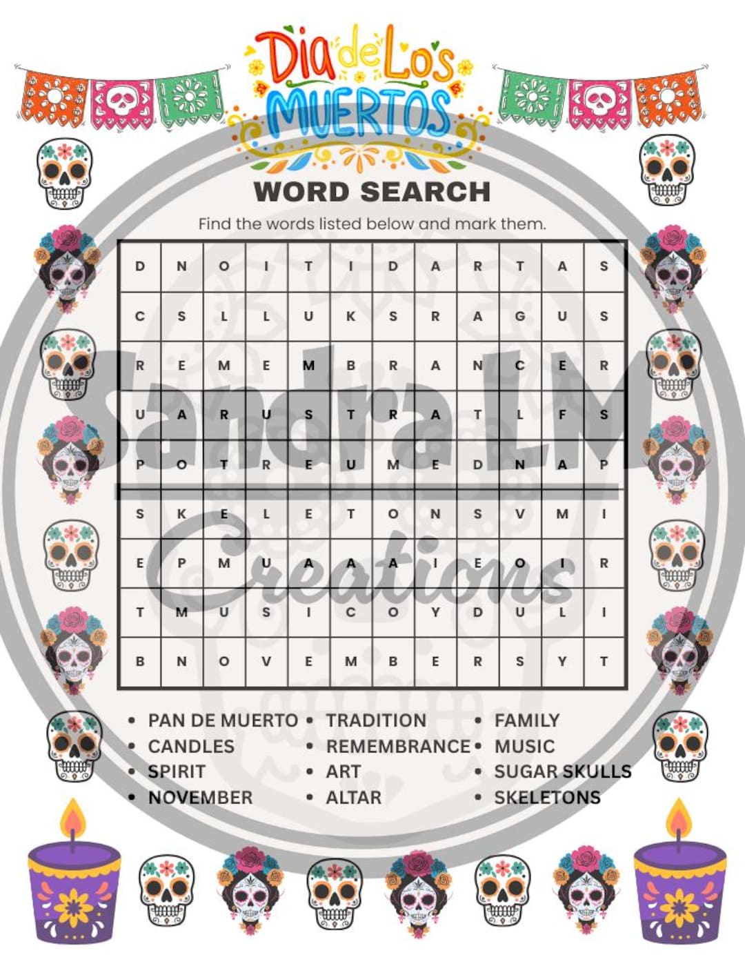 Dia De Los Muertos Word Search Puzzle Activity Day of the Dead - Etsy