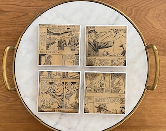Vintage Handmade Ceramic Coasters - Assorted Comic Strips - Set of 4