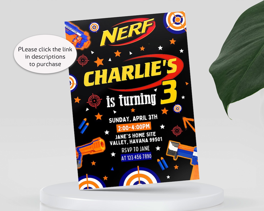 Personalize Nerf Birthday Invitation Nerf Party Invitation - Etsy