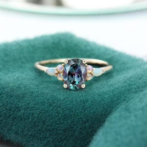 Vintage Rose Gold Alexandrite Engagement Ring: Oval Opal Wedding Ring