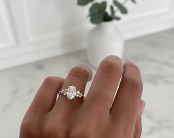 Oval Moissanite Cluster Ring: 14k Yellow Gold Art Deco 2.0 CT Dainty Vintage-Style Handmade Jewelry