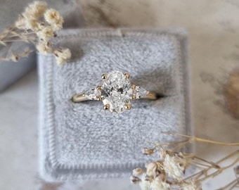 14k Solid Gold Vintage Moissanite Engagement Ring for Women Cluster Accent Oval Moissanite Ring Promise Ring Birthday Gift for Her.