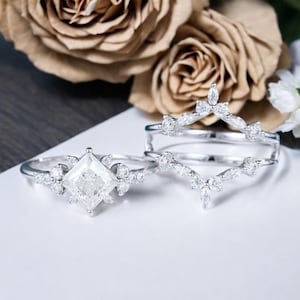 Princess Cut princess ring gold vintage Princess engagement ring set 14k rose gold unique engagement ring diamond wedding ring set for women