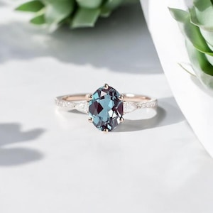 14K Alexandrite Ring Art Deco: Vintage Handmade Statement Sterling Silver