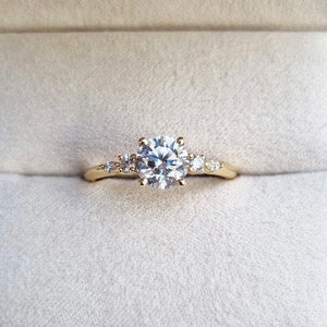 14k Yellow Gold Round Cut Moissanite Ring Vintage Ring Moissanite Engagement Ring Bridal Ring Diamond Wedding Ring For Women Gift For Her.