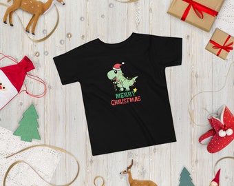 Merry Christmas Dino Toddler Short Sleeve Tee,MerryChristmasToddler ShortSleeveTee, Christmas Toddler Shirt,CuteChristmas Shirt for Toddler