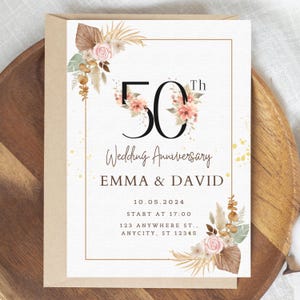 50th Anniversary Invitation || Wedding Anniversary Invitation Printable || Greenery Wedding Anniversary Invite