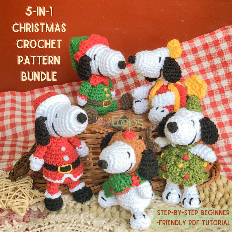 Christmas Crochet Pattern Plushie, Christmas Puppy Crochet, Xmas Tree Pattern, Reindeer Pattern, Crochet Santa Gnome Pattern, Elf Crochet