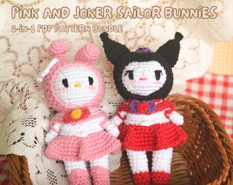 Wzór na szydełko dla kotka, wzór na amigurumi dla kotka, szydełkowany króliczek, Kitty i przyjaciele marynarz, szydełkowa pluszowa czarna czaszka Melo Króliczek, zabawka dla kota