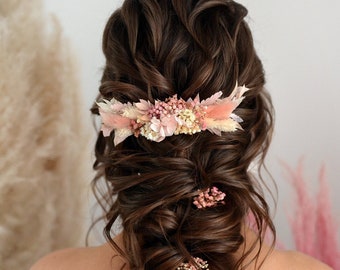 Pettine per capelli floreale rosa cipria e beige Pettine per capelli da sposa romantico per le spose Accessori per capelli da sposa Matrimonio pastello Copricapo per il respiro del bambino