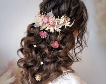 Pettine per capelli da sposa romantico, copricapo da sposa, elemento floreale di un abito da sposa per un matrimonio in stile boho, gioielli da sposa, tralcio per capelli