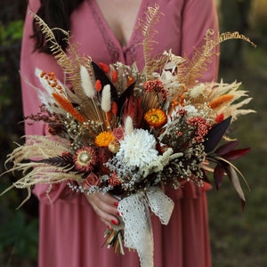 Boho wedding bouquet Fall burnt orange bridal bouquet Autumn terracota bridal bouquet Orange Wedding Boho Bridali Dried baby&#39;s breath flower