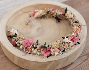 Rustic Bridal preserved hydrangea flower wreath, Natural breath flower crown, Blush wedding headpiece, Eucalyptus Dried flower hair wreath