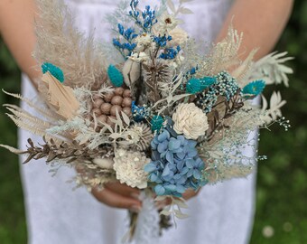 Boho Baby Blue Wedding Bouquet Bridal Bouquet Bridesmaid Bouquet Pampas Grass Bouquet Hydrangea Flower Bouquet Wedding decoration Bouquet