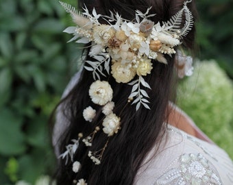 Boho Wedding hair garland Bridal hair vine with flower veil Natural Flower comb Ivory Rustic Wedding headpiecie Boho wedding flower comb