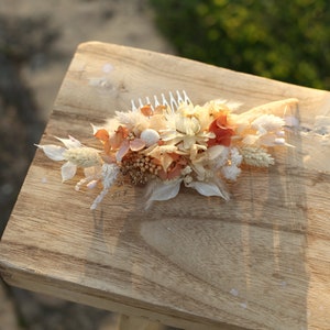 Peigne à cheveux de mariée en terre cuite, accessoires de cheveux de mariée, peigne à fleurs séchées rustique, peigne à fleurs de mariage Boho, mariage en ivoire, mariage en terre cuite image 5