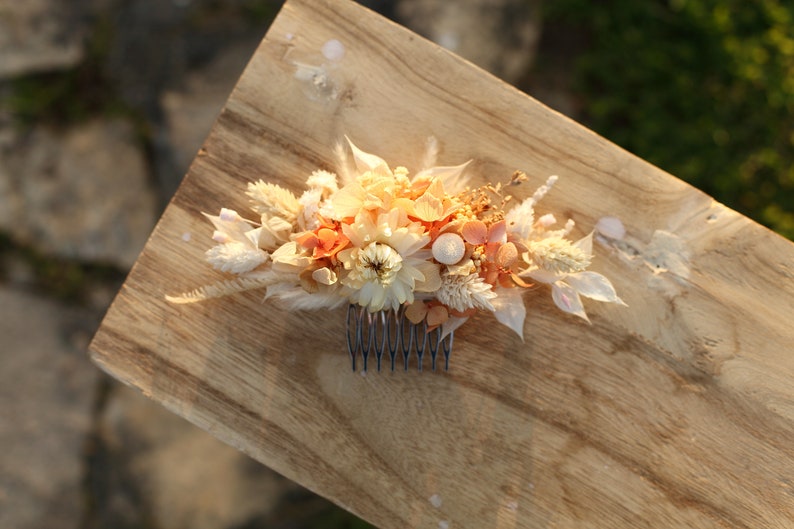 Terracotta bridal hair comb, Bridal hair accesories, Rustic dried flower comb, Boho wedding Flower comb, Ivory wedding, Terraccota wedding image 2