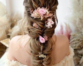 Romantic Preserved flowers hair piece Gypsophila hair pins Wedding dried flower hair comb Pink floral headpiece Boho Bridal hair flowers