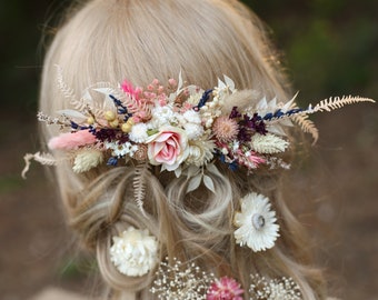 Bruiloftshaarkam met gedroogde pastelkleurige bloemen en lavendel Zomerbruiloft Haarclips met bloemen Cottagecore haarkam Rustieke huwelijksaccessoires