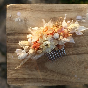 Terracotta bridal hair comb, Bridal hair accesories, Rustic dried flower comb, Boho wedding Flower comb, Ivory wedding, Terraccota wedding image 3