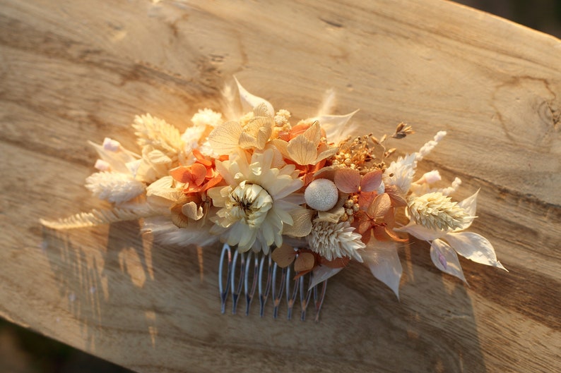 Terracotta bridal hair comb, Terraccota wedding, Bridal hair accesories,  Rustic dried flower comb, Boho wedding Flower comb, Ivory wedding