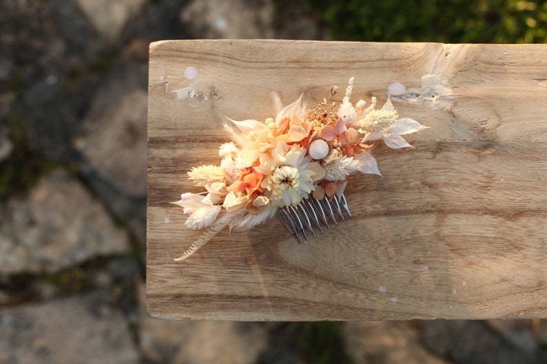 Terracotta bridal hair comb, Bridal hair accesories, Rustic dried flower comb, Boho wedding Flower comb, Ivory wedding, Terraccota wedding image 4
