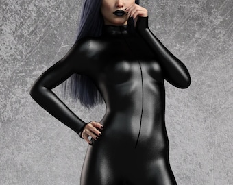 Black Holographic Bodysuit: Rave Festival Costume